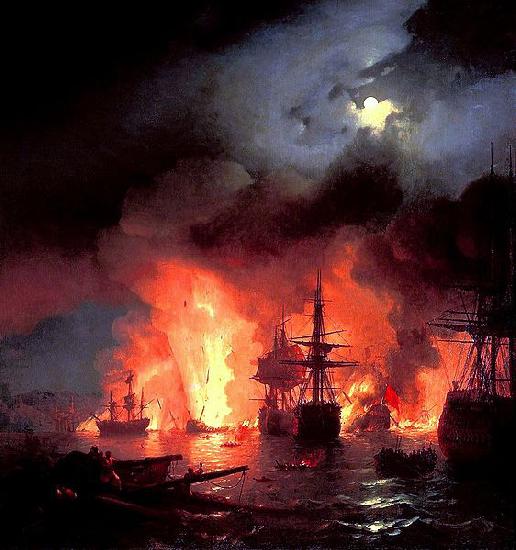 Ivan Aivazovsky Battle of cesme at Night France oil painting art